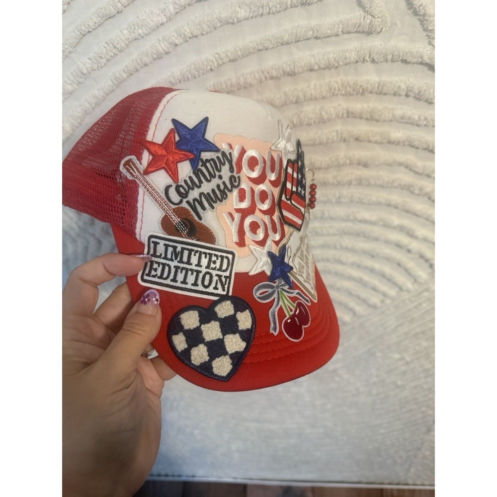 Boutique USA Red White Blue Trucker Hat Patriotic Country Music FESTIVAL Patch - Picture 4 of 7
